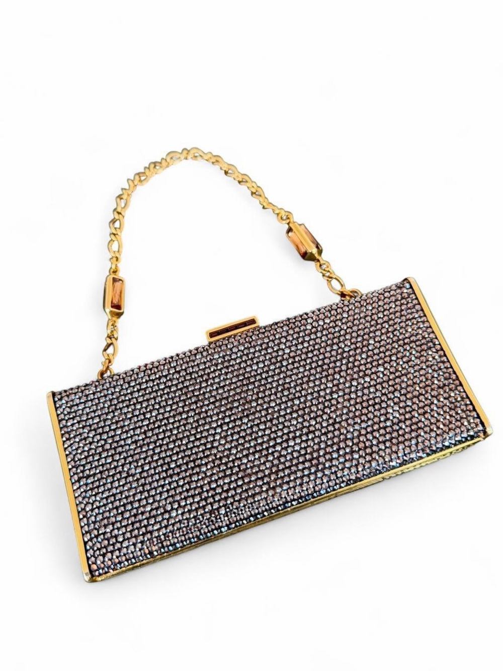 Judith Leiber Black Crystal Minaudière with Gold Hardware
